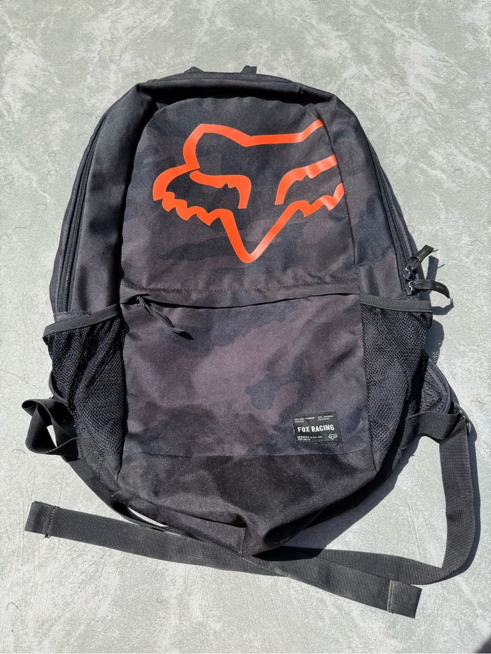Fox Racing 180 Moto Backpack Black Camo Orange Fox Laptop Sleeve Pocket Mesh Pad